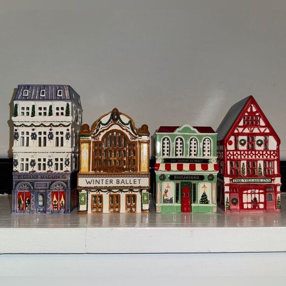 Anthropologie Other - NWT ANTHROPOLOGIE SET OF FOUR Ceramic Holiday Houses Complete Set